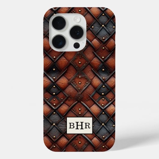 ヴィンテージ ブラウン ダイヤモンド レザー モノグラム Case-Mate iPhoneケース (裏面)