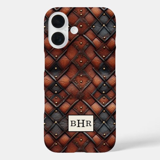 ヴィンテージ ブラウン ダイヤモンド レザー モノグラム Case-Mate iPhoneケース (裏面)