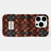 ヴィンテージ ブラウン ダイヤモンド レザー モノグラム Case-Mate iPhoneケース (裏面 (横))