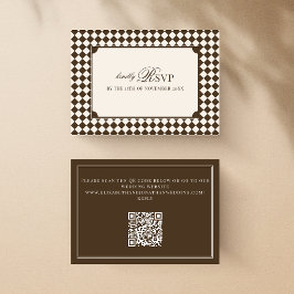 ヴィンテージ ブラウン チェッカーボード柄 オールドマネー QRコード ウェディング 出欠カード