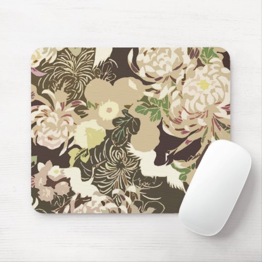 ヴィンテージ ブラウン ベージュ 花 鳥 マウスパッド (マウス)