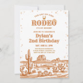 ヴィンテージ ブラウン ボーイ ロデオ 2歳の誕生日 招待状 (正面)