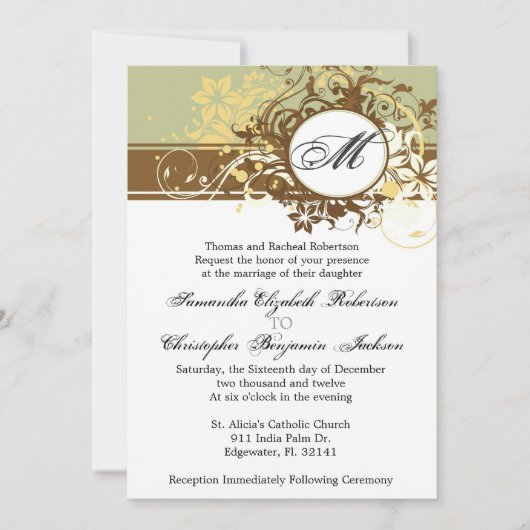 ヴィンテージ·ブラウン·モノエレガントグラム·ウェディング·インベイト 招待状 (正面)