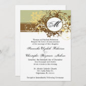 ヴィンテージ·ブラウン·モノエレガントグラム·ウェディング·インベイト 招待状 (正面/裏面)