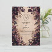ヴィンテージ ブラックとバイオレット フローラル ウェディング 招待状 (スタンド正面)