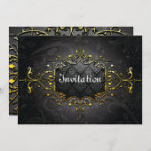 ヴィンテージ·ブラックの金ゴールドの招待 招待状 (正面/裏面)