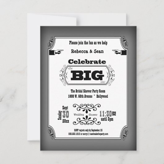 ヴィンテージ ブラックアンドホワイト プレイビル パーティー インビテーション (正面)