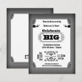 ヴィンテージ ブラックアンドホワイト プレイビル パーティー インビテーション (正面/裏面)