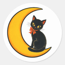 ヴィンテージ ブラックキャット オン クレセントムーン ハロウィン