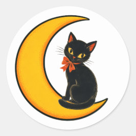 ヴィンテージ ブラックキャット オン クレセントムーン ハロウィン ラウンドシール