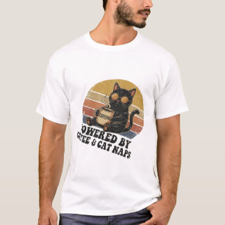 ヴィンテージ ブラックキャット コーヒーと猫の昼寝で動くよ レトロ Tシャツ