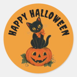 ヴィンテージ ブラックキャット ジャックオーランタン ハッピーハロウィン ラウンドシール