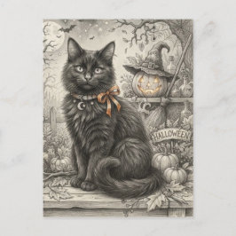 ヴィンテージ ブラックキャット ハロウィン シーズンポストカード
