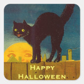 ヴィンテージ ブラックキャット ハロウィン スクエアシール (正面)