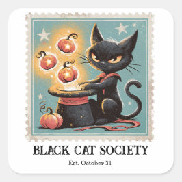 ヴィンテージ ブラックキャット ハロウィン スクエアシール