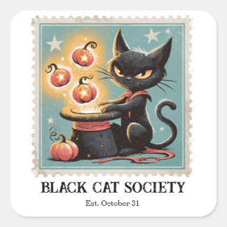 ヴィンテージ ブラックキャット ハロウィン スクエアシール