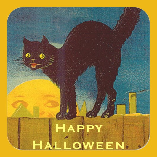 ヴィンテージ ブラックキャット ハロウィン スクエアシール