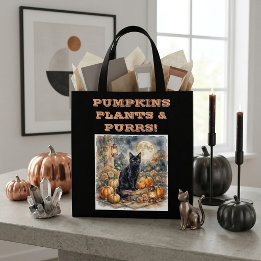ヴィンテージ ブラックキャット ハロウィン パンプキン 植物 プァー トートバッグ