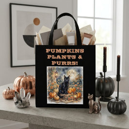 ヴィンテージ ブラックキャット ハロウィン パンプキン 植物 プァー トートバッグ