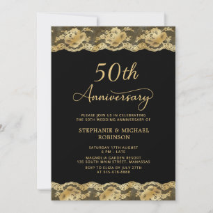 ヴィンテージ ブラックゴールド レース 50周年 結婚記念日 招待状