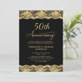 ヴィンテージ ブラックゴールド レース 50周年 結婚記念日 招待状 (スタンド正面)