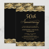 ヴィンテージ ブラックゴールド レース 50周年 結婚記念日 招待状 (正面/裏面)