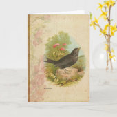 ヴィンテージ・ブラックバードの誕生日 カード (黄色い花)