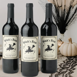 ヴィンテージ ブラックレース ウィッチズブリュ ハット ブルーム ハロウィン ワインラベル