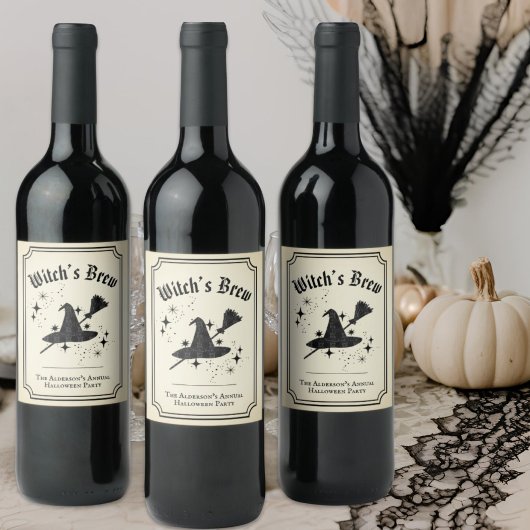ヴィンテージ ブラックレース ウィッチズブリュ ハット ブルーム ハロウィン ワインラベル