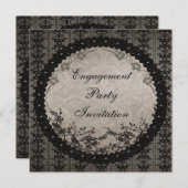 ヴィンテージ ブラックレース & シークインズ エンゲージメントパーティー 招待状 (正面/裏面)