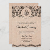 ヴィンテージ ブラックレース ラスティック バルーン イースラム メヘンディ 招待状 (正面/裏面)