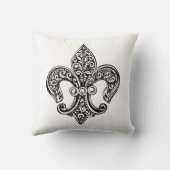 ヴィンテージ ブラック アンド ホワイト レイシー フルール ド リス クッション (裏面)