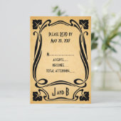 ヴィンテージ ブラック アートデコ ウェディング RSVP カード (スタンド正面)