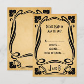 ヴィンテージ ブラック アートデコ ウェディング RSVP カード (正面/裏面)