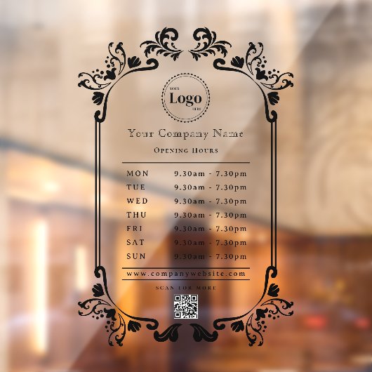 ヴィンテージ ブラック カンパニー ロゴ QRコード 営業時間 ウィンドウサイン (シート2)