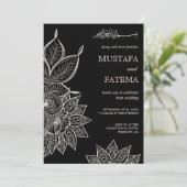ヴィンテージ ブラック クリーム メンディ ヘンナ ムスリム ウェディング 招待状 (スタンド正面)