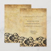 ヴィンテージ ブラック スワール ダマスク ウェディング レセプション カード (正面/裏面)