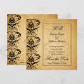 ヴィンテージ ブラック ダマスク セーブ・ザ・デート アナウンスメント (正面/裏面)