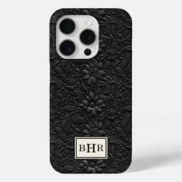 ヴィンテージ ブラック トゥールド レザー モノグラム iPhone 15 PROケース