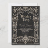 ヴィンテージ ブラック バロック ゴシック アーチ 誕生日 招待状 (正面)