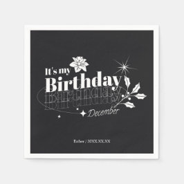 ヴィンテージ ブラック パーソナライズド 12月 誕生日 スタンダードカクテルナプキン