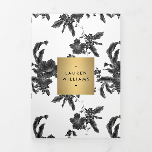 ヴィンテージ ブラック フローラル パターン ブロシュア 三つ折りカード (カバー)