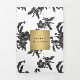 ヴィンテージ ブラック フローラル パターン ブロシュア 三つ折りカード