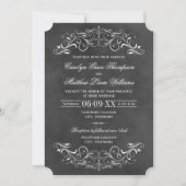 ヴィンテージ ブラック ブラックボード エレガント ウェディング 招待状 (正面)