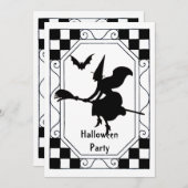 ヴィンテージ ブラック＆ホワイト ウィッチのハロウィン 招待状 (正面/裏面)