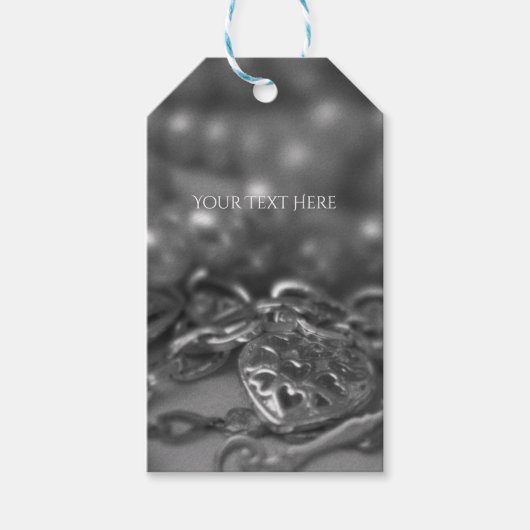 ヴィンテージ ブラック＆ホワイト エレガントパール シック ウェディング ギフトタグ (正面)