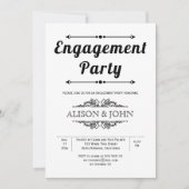 ヴィンテージ ブラック&ホワイト タイポグラフィー エンゲージメントパーティー 招待状 (正面)