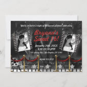 ヴィンテージ ブラック＆ホワイト ハリウッド レッドカーペット フォト 招待状 (正面)