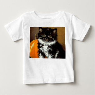 ヴィンテージ ブラック&ホワイト ハロウィン ネコ ベビーTシャツ