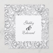 ヴィンテージ ブラック＆ホワイト パターン ウェディング 招待状 (正面/裏面)